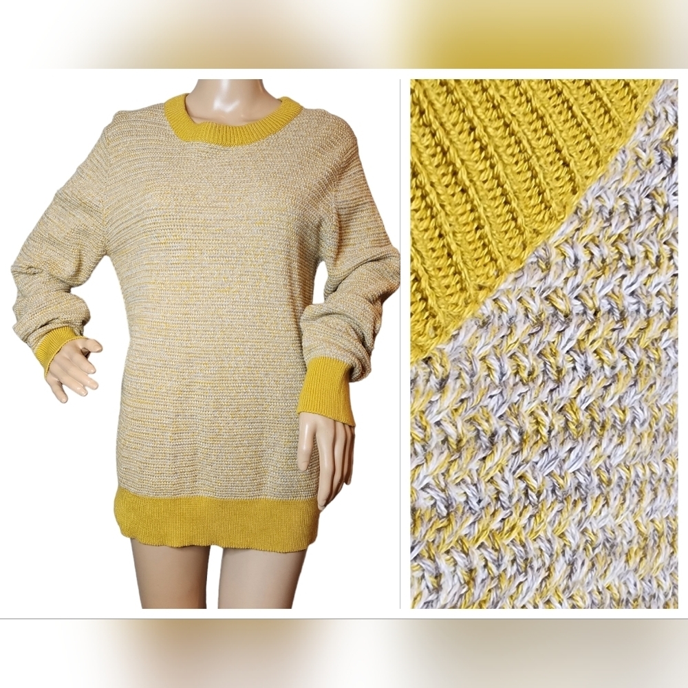 Selected Homme yellow gold grey knit cotton sweater. Women's size medium